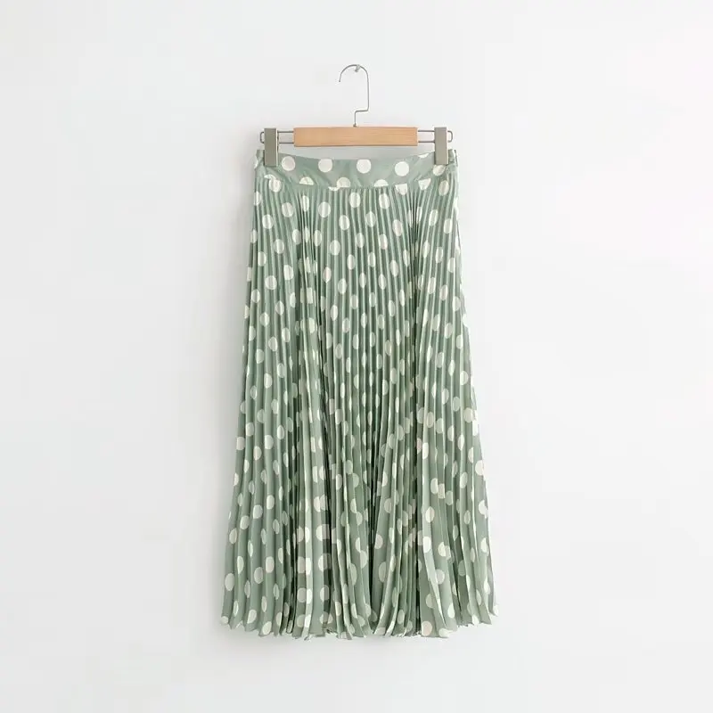 

2018 New Women Vintage polka dot printing pleated a line midi skirt ladies fashion casual zipper chic mid-calf skirts QUN093