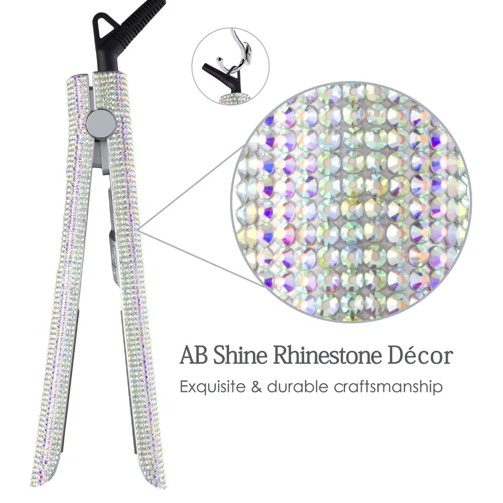 MADAMI Hair Straightener Flat Iron Hand Made Crystal Diamond With LCD Digital Display MCH Sparkling Rhinestones Titanium Plate White (4)