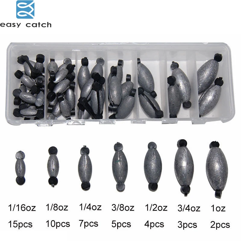 

46pcs 7 Sizes Lead Fishing Sinker For Texas Rig Carp Fishing Rubber Core Casting Lead Weights Sinkers Set With Box