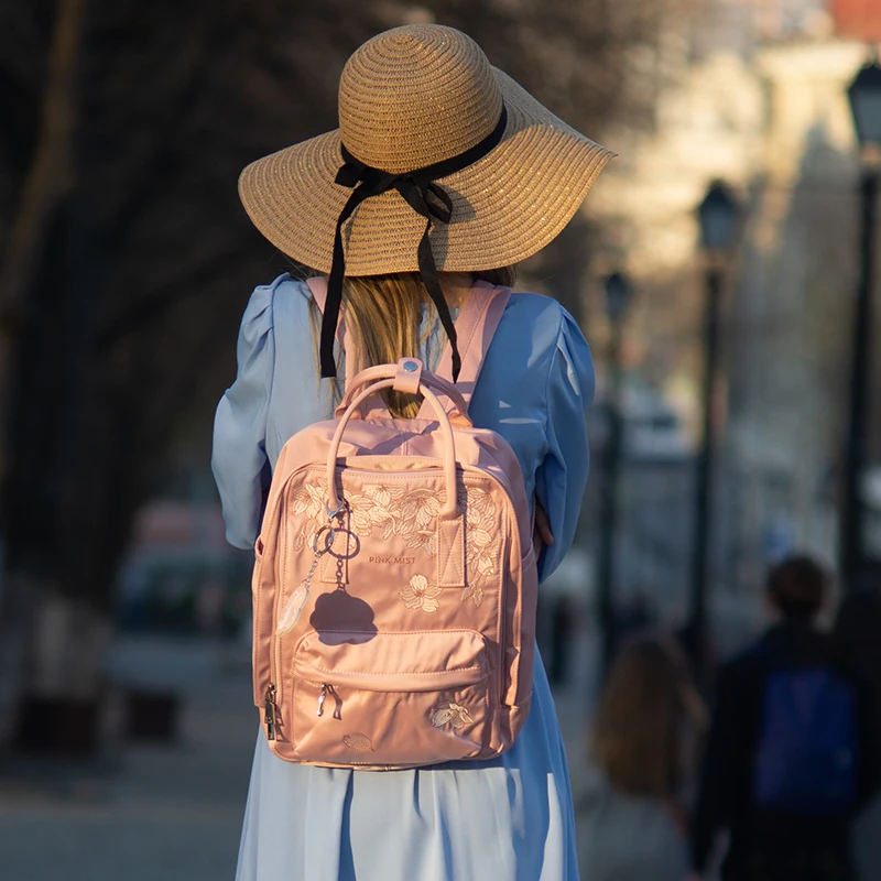 Bolsas de Escola para Meninas Flor Princesa Bordado Mochila Feminina 14 Portátil Mochilas Adolescentes Anti-roubo Feminino Náilon Bagpack