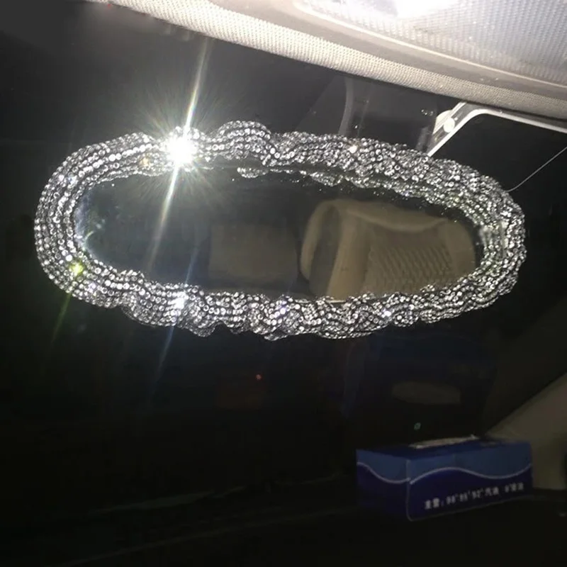 Diamond Car Rear view Mirror Cover Stretch Crystal Auto Interior Rear View Decoration Car Accessories For for Girl Ladies Women