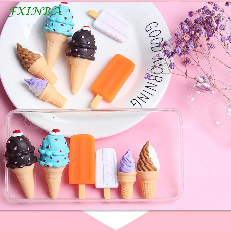 

FXINBA 1 Piece 3D Cone/Ice Cream Charms For Slime Filler DIY Ornament Phone Decoration Cake Charms Clay Slime Supplies Toys