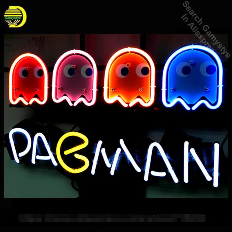 Неоновая вывеска для игры PACMAN, вывеска из настоящего стекла, пивной бар, паб, дисплей, ресторан, уличный светильник, вывески 17*1" на заказ, неоновые вывески