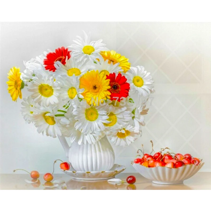 FULL diamond embroidery 5D diamond painting cross stitch kits mosaic pattern chrysanthemum flower vase picture arts and crafts