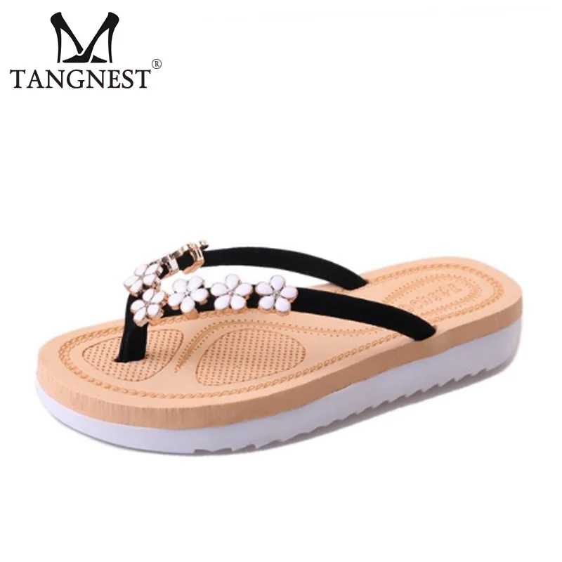 

Tangnest Women Summer Beach Flip Flops Fahion Flowers Flat Slippers For Female Outdoor Causal Comfort Women Slides