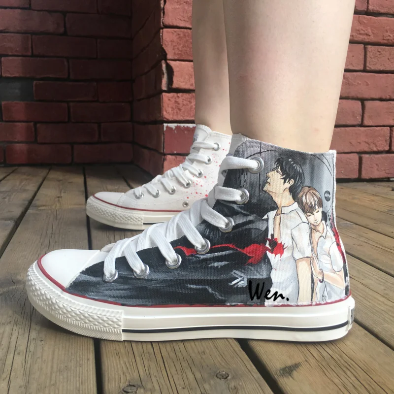 Вэнь ручная роспись обувь аниме дизайн пользовательские кроссовки Zankyou No Terror женские мужские высокие холщовые кроссовки