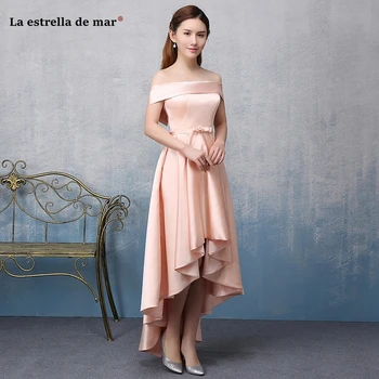 

Sukienki damskie na wesele new satin Boat Neck short sleeved peach high low bridesmaid dresses long plus size vestido madrinha