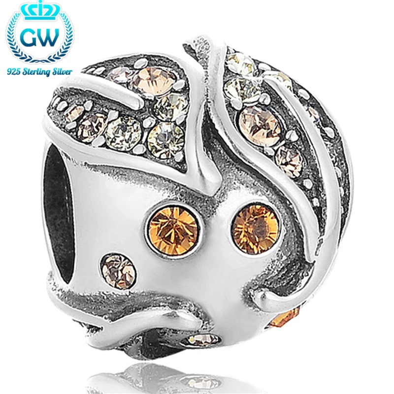 

925 Sterling Silver Green Leaf Charm European Bracelet Snake Chain For Women Jewelry Findings & Comonents GW Brand X381