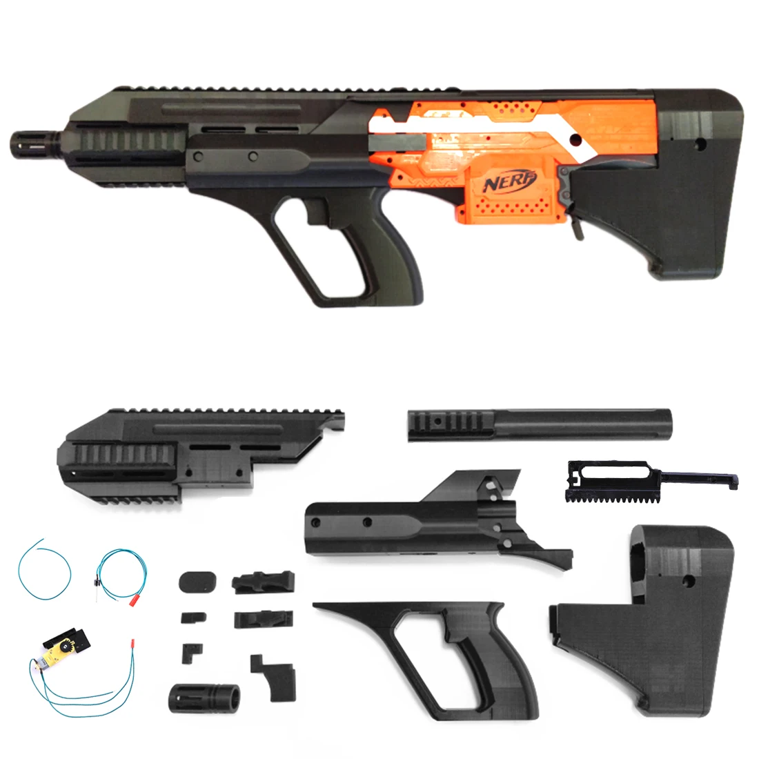 

3D Printed A-UG Appearence Modification Kit for Nerf Stryfe - Black Cut handle Version
