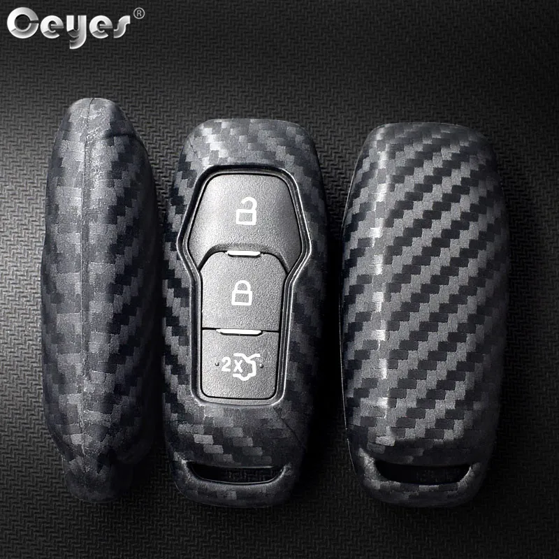Ceyes Auto Fob Smart Remote 3 4 Carbon Fiber Cover Shell Car Styling Accessories Key Case For Ford Focus Mondeo Explorer Mustang key case key case cover car key shell