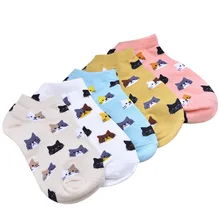 3 пар/лот, женские носки, летние короткие носки для девочек с милым кошачьим лицом, Женские Дышащие носки нежных цветов, забавные носки для девушек, Meias
