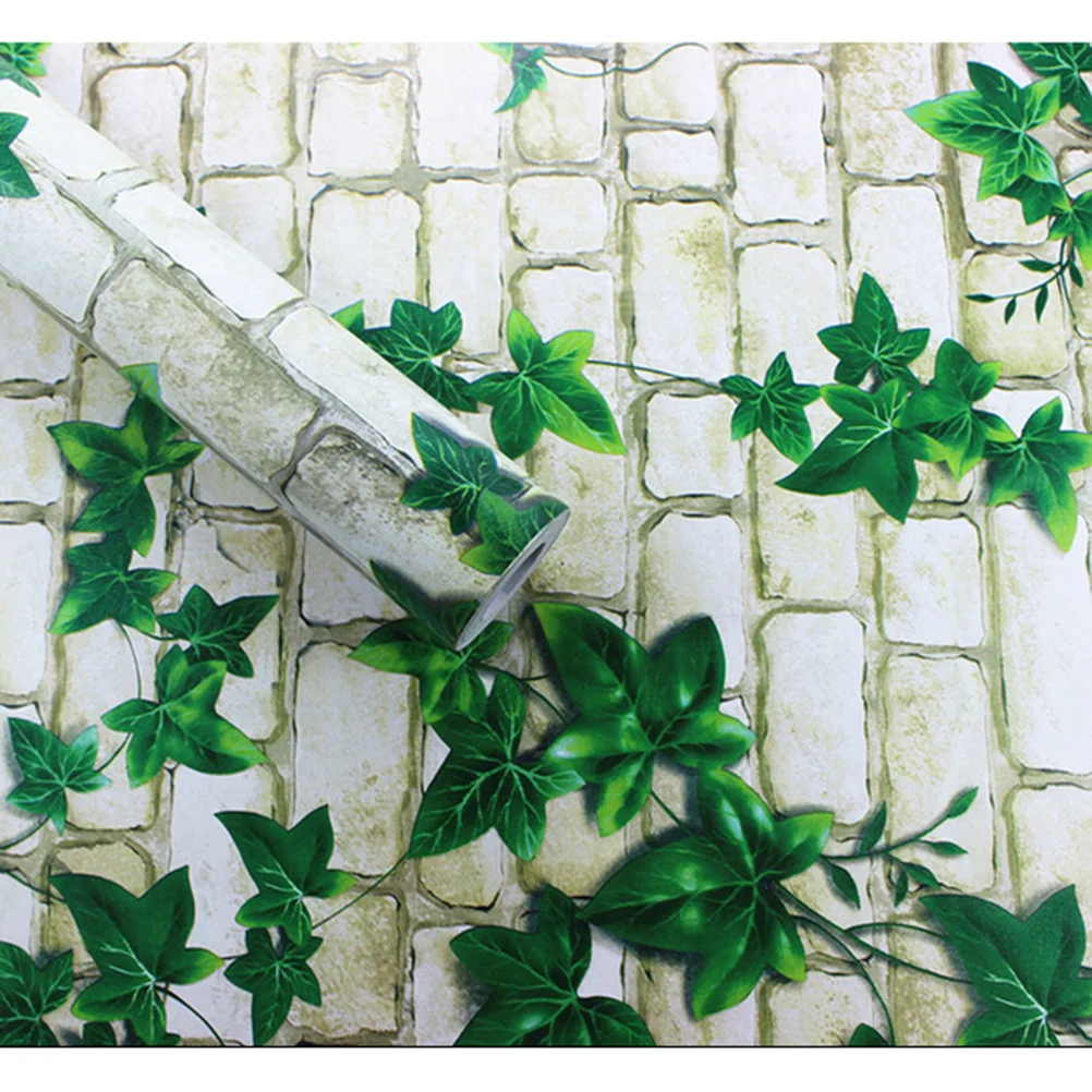3D стены Бумага 10 м кожуру и палкой кирпич с зелеными листьями стены Стикеры ПВХ Самоклеящиеся настенные Бумага для гостиной