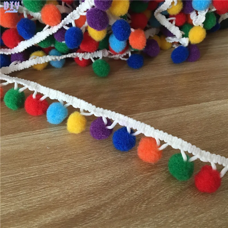 

25 Yards Handmade Rainbow 15mm Pom Pom Ball fringe Trim Ribbon Sewing Fabric DIY Craft Braid White Lace