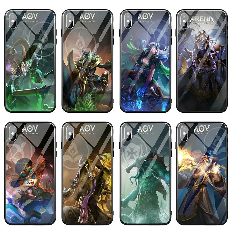 

Tempered Glass Phone Cases for iPhone X XR XS Max Case Back Cover for iPhone 5 5S SE 6S 7 8 Plus Bags Games Arena Of Valor Aov