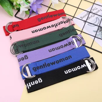 

New Women Ladies Belts Printing Letter Canvas Belts D Ring Double Buckle Casual