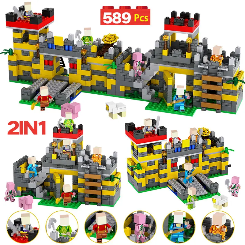 

589PCS Toy For Children My World Fortified Castle Building Blocks Compatible LegoINGLYS Minecrafter Castle Steve Character Brick