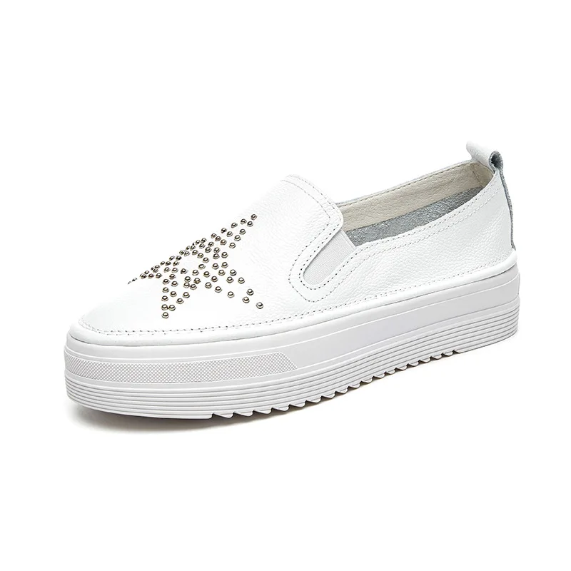 Mujeres Zapatos Plataforma Damas Las de Slip Transpirables Costura Cuero Chaussures Genuino Para De Mujer Femmes Casuales Caminar 2019 XqnwxzO84I