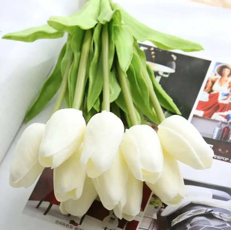 1 шт. искусственные тюльпаны цветок для весеннего дома свадебное украшение Флорес дешевые ПУ Искусственные цветы Искусственные белые тюльпаны - Цвет: A