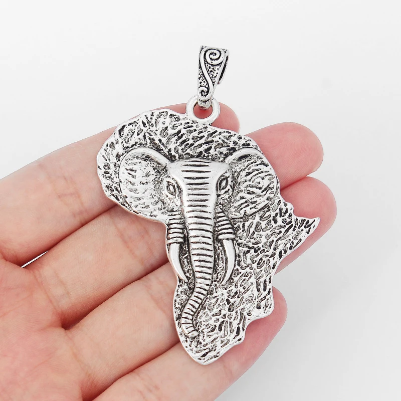 

2pcs Charms Africa Elephant Large Pendant Antique Silver For Necklace Jewelry Making Findings Accessories 64x39mm