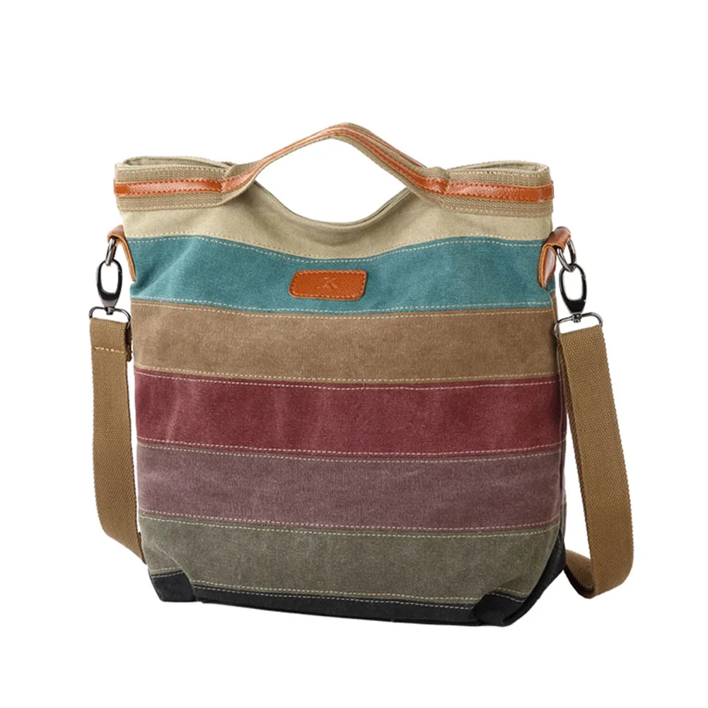 

Women Canvas Handbag Multi-Color Striped Lattice Cross Body Shoulder Purse Bag Tote Handbag Best Sale-WT