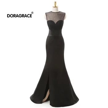 

Doragrace Elegant Illusion Side Split Black Mermaid Evening Gowns Long Evening Dresses