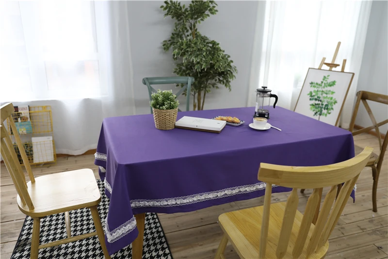 1 Piece Cotton Purple Lace Rectangle Tablecloths For Weddings Home Dining Beautiful Modern