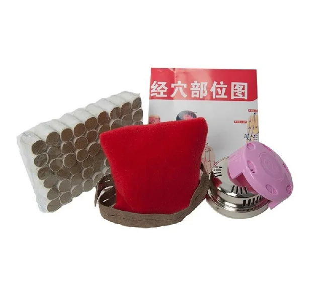 

free shipping Portable moxibustion package of stainless steel moxa box with 54pcs moxa rolls and acupoints