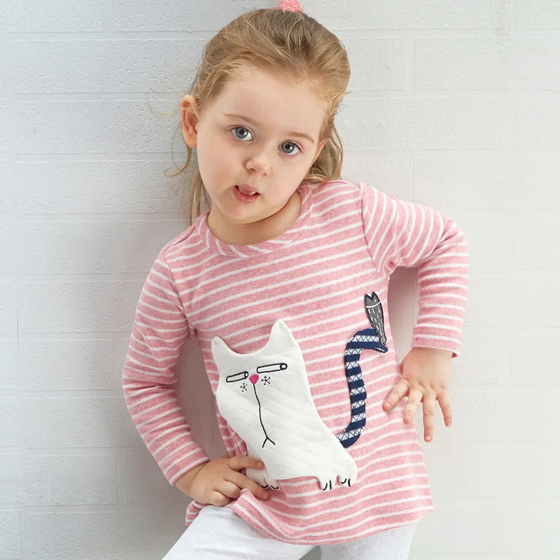 

Autumn Little Girls Baby Tee Casual Cotton Striped Cat Toddler Long Sleeve T-Shirt Tops Kids T Shirt Clothing Girl Pink Clothes