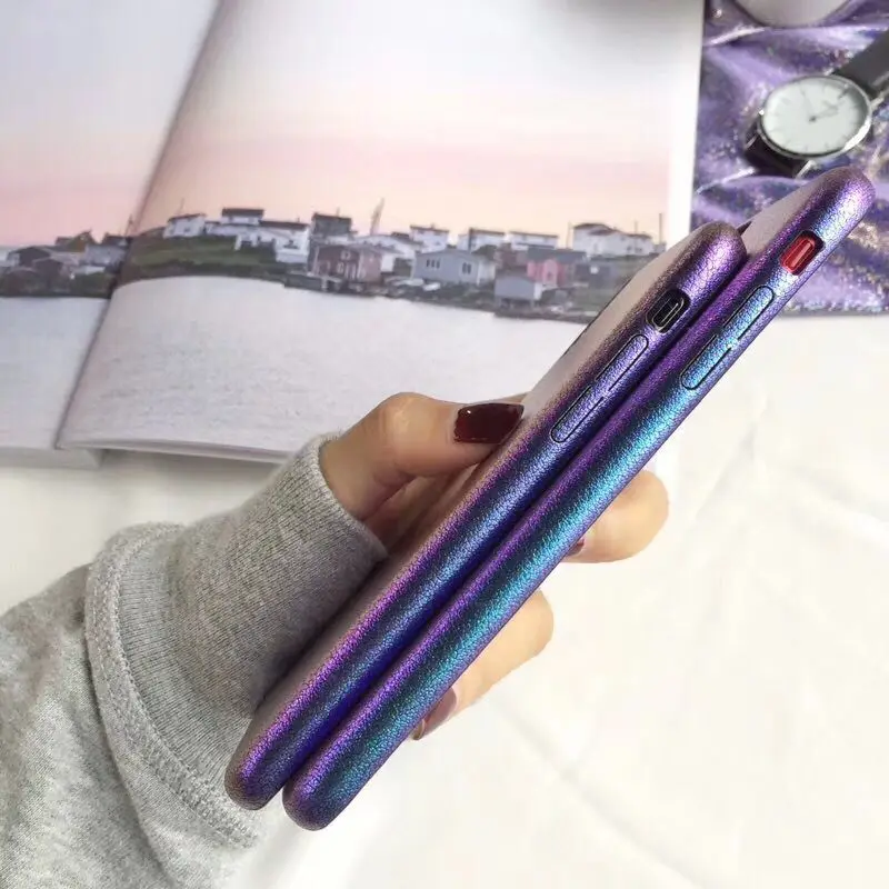 Blue Light Case For iPhone X 8 Plus Cases Luxury Purple Light PU leather Phone Back Cover For iPhone 7 6 6s Plus Capinha Fundas (5)