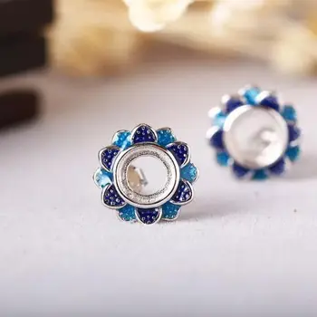 

Cloisonne Enamel Semi Mount Earrings Sterling Silver 925 for 6x6mm Round Cabochon Fine Jewelry Setting