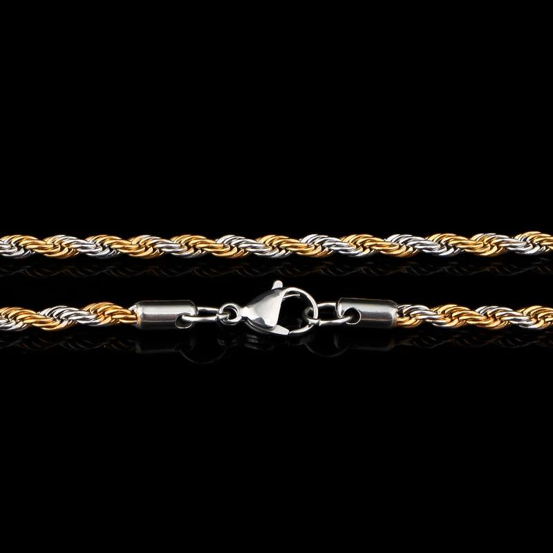 Olowu, мужская, Женская цепочка, ожерелье, хип-хоп, рэппер, 4 мм, веревка, цепь, крученые цепочки, нержавеющая сталь, серебро, золото, ювелирное изделие, 20 дюймов