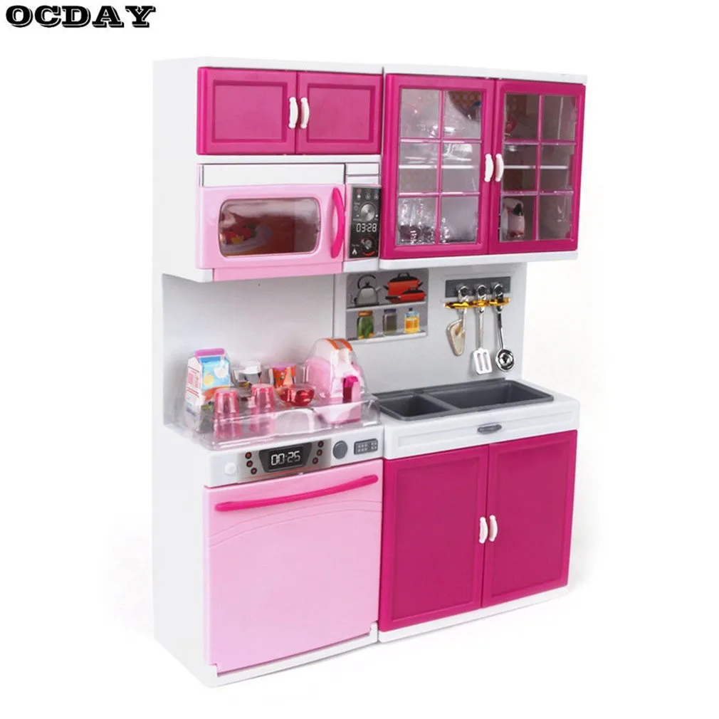 Hot! Pretend Play Kitchen Cooking Toy Set Light Music Large Simulation Table Model Utensils