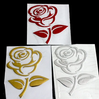 

Dewtreetali 10*8cm 3D Silver/Golden Stereo Cutout Rose Car Vehicle PVC Logo Reflective Car Sticker Decal 1PCS