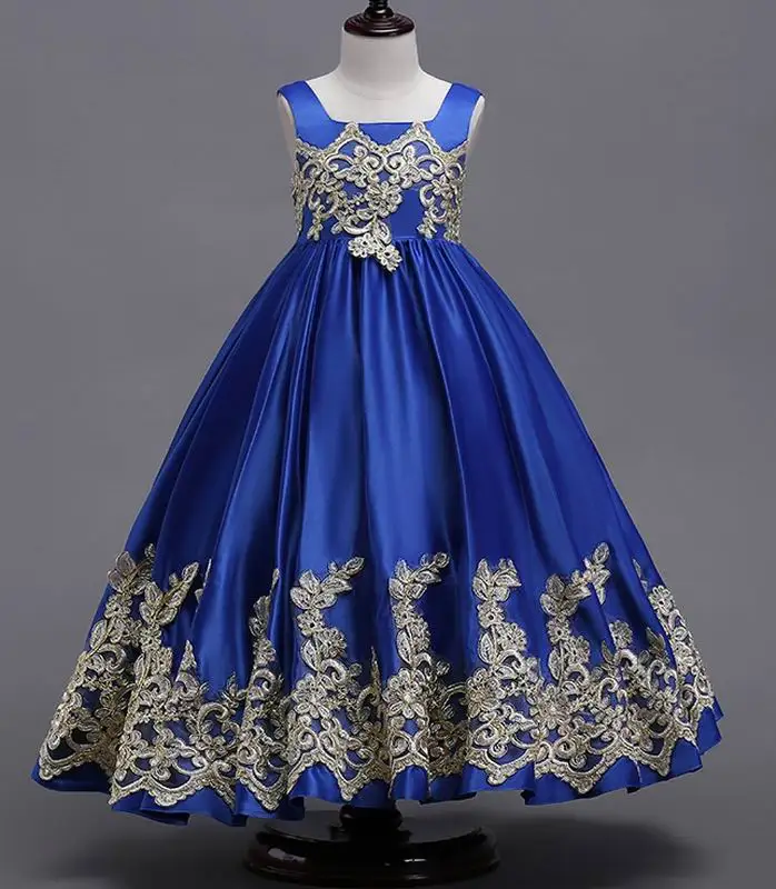 

Ankle Length Princess Dress for Girls Embroidered Sleeveless Birthday Wedding Party Dress Children Clothing 3-13T L1549