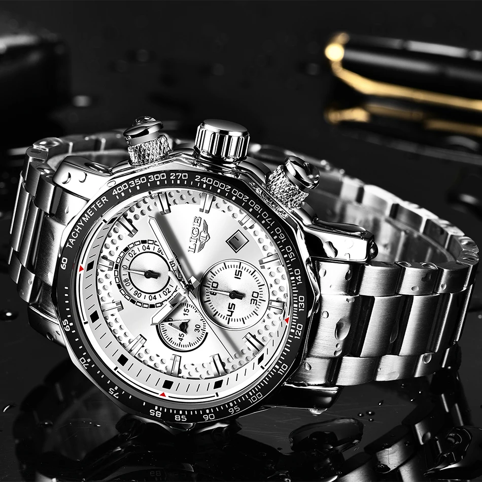 Мужские часы LIGE модные водонепроницаемые часы с хронографом из нержавеющей стали деловые кварцевые часы с большим циферблатом мужские военные наручные часы