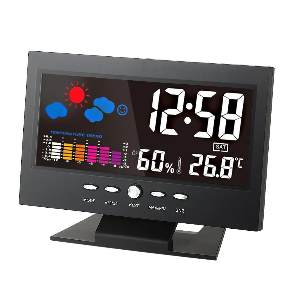 

HOT-Multifunctional LED Digital Projection Alarm Clock Loud Snooze Calendar Weather Color Display