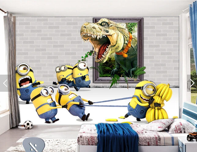 

beibehang Custom animation wallpaper,Small yellow man & dinosaur cartoon mural for the children's room bedroom wallpaper