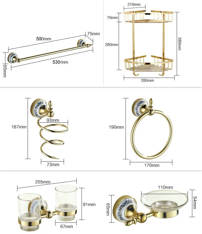 82GP серия золотые полированные Фарфоровые аксессуары для ванной комнаты, набор аксессуаров для ванной, Полка для полотенец, держатель для бумаги, крючок для одежды