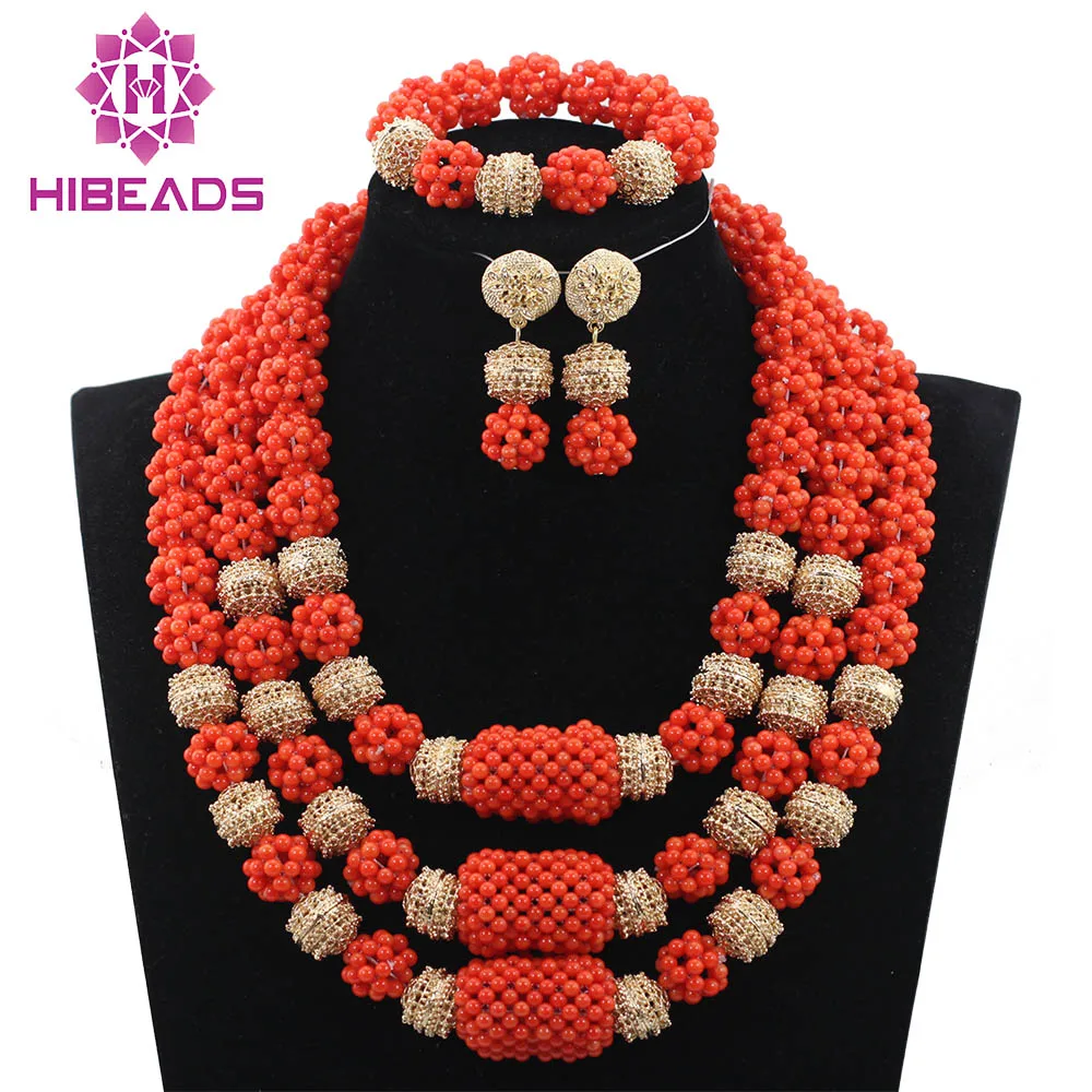 Buy New Handmade Coral Beads Balls Wedding Jewelry Set Fashion Coral Costume