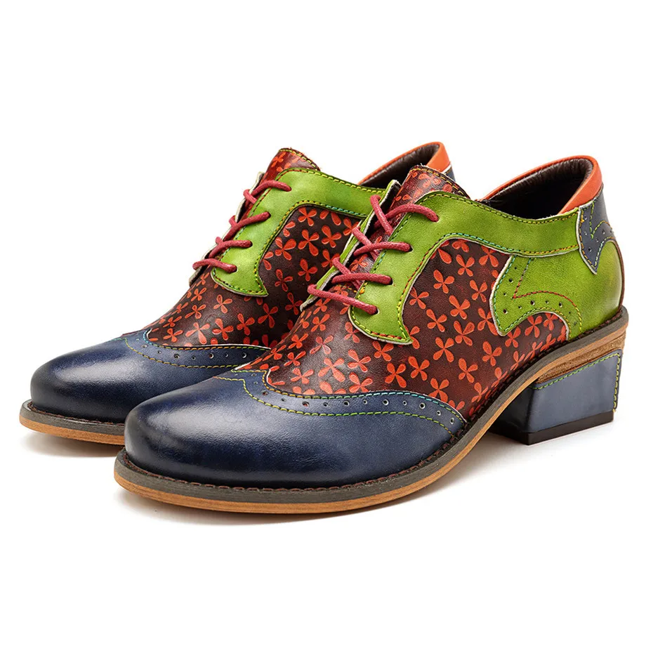 Big Size Genuine Leather Women's Oxford Shoes New Printed Bullock Students Oxfords For Women Retro Lady Casual Flat Brogue Shoes (3)