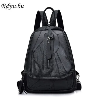 

Rdywbu Genuine Leather Women Backpack Multifunctional High Quality Youth Fashion Cow Leather Travel Bag Patchwork Rucksack B252