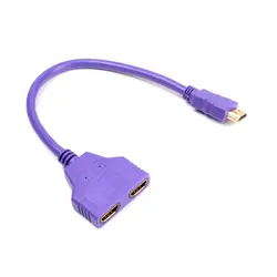 Новый Фиолетовый HDMI 1 до 2 сплиттер кабель мужчин и женщин 1 в 2 выход кабель адаптер #77689