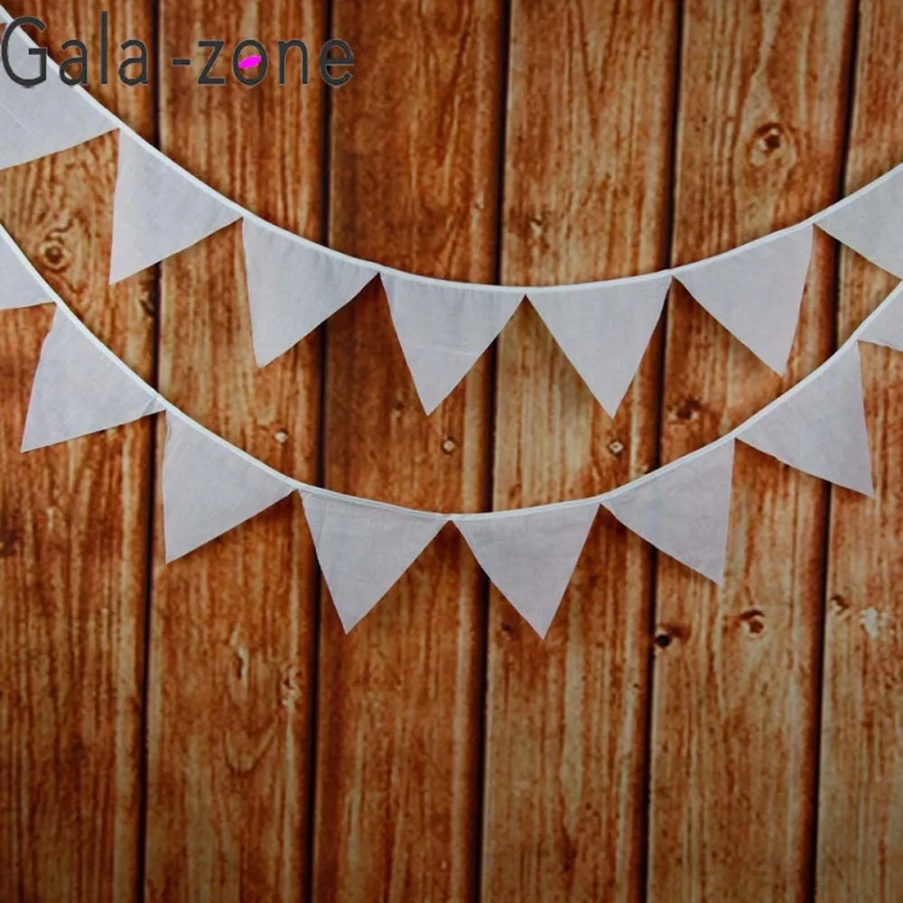 

Gala-zone 3.2m 12 Flags Plain White Cotton Fabric Bunting Mariage Vintage Wedding Decoration Banner Garland For Home Decoration