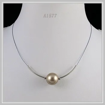 

Unique Pearls jewellery Store,Handmade Wire Tube Silver 16MM Shell Pearl Necklace,Perfect Women Gift Jewelry