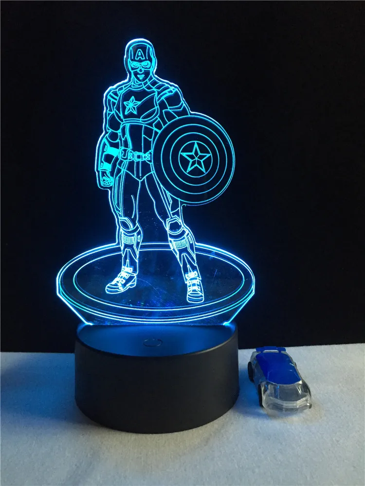 Marvel Captain America Figure USB LED Bedroom Night Light Gifts 3D Home Decorative Desk Table Lamp Lighting Bulb Multicolor Toy