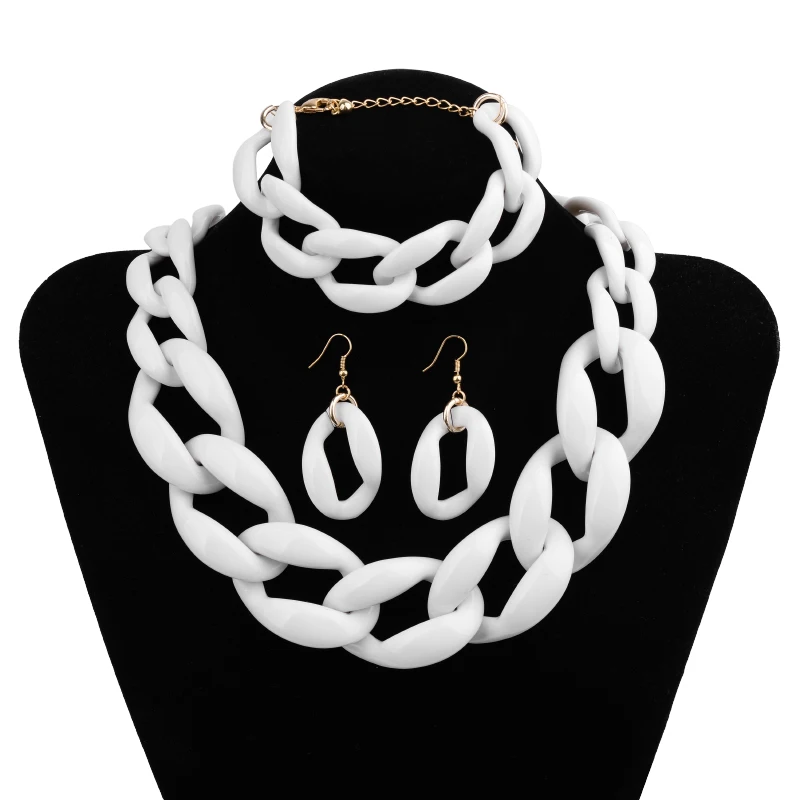 12 цветов, модный акриловый массивный ювелирный набор для женщин, бохо короткое ожерелье, браслет, серьги, свадебный ювелирный набор JLS003 - Окраска металла: 1-White 1