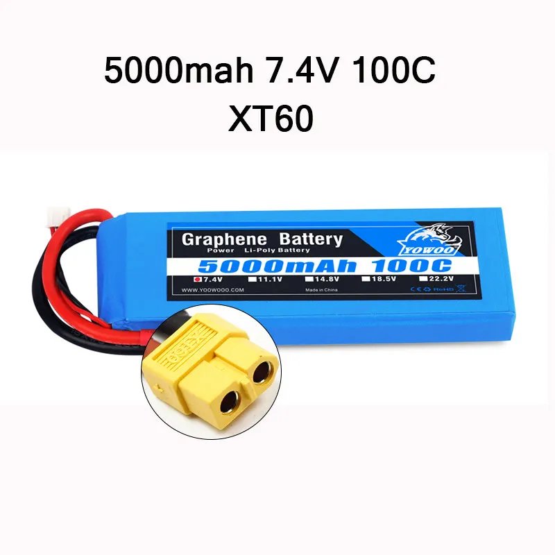 RC графеновая батарея Lipo 2S 7,4 V 3S 11,1 V 4S 14,8 5S 18,5 V 6S 22,2 V 5000mAh 100C XT60 XT90 для радиоуправляемого автомобиля вертолета - Цвет: 2S 5000mah 100C XT60