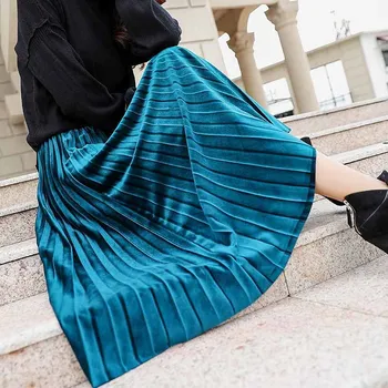 

Free Top Hot Sale Knee-length Solid Shipping Europe 2019 Velvet Skirt Warm Winter In The Long Waisted Elegant Temperament