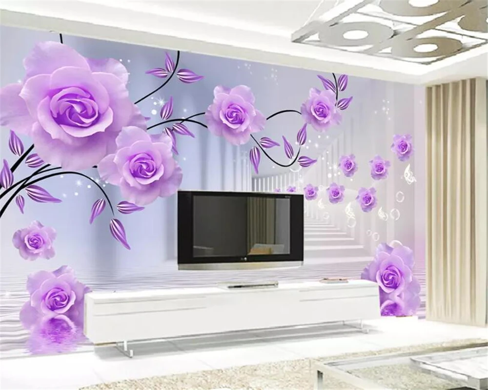 beibehang Custom 3D photo wallpaper 3D stereo purple rose painting living room bedroom TV background wallpaper for walls 3 d