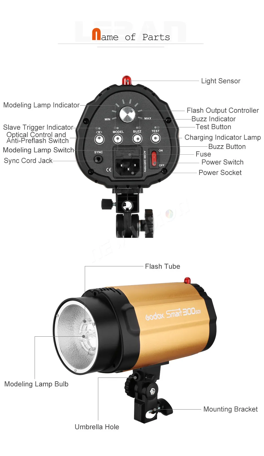 GODOX 300 W 300SDI Pro фотостудия моно светильник стробоскоп фото вспышка скоростной светильник 300WS светильник Размер: 300 Вт/с